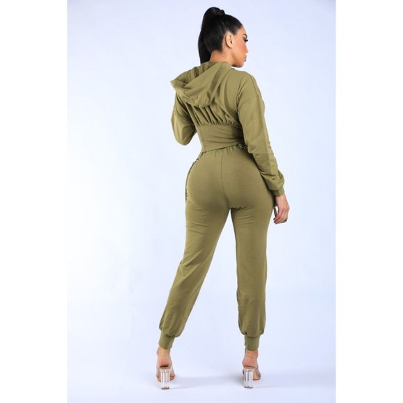 Women's Long Sleeve Zip-Up Strappy Terry Casual Hoodie Two-Piece Set Super Cute - Picture 3 of 12